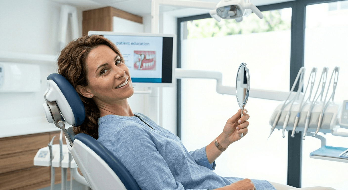 Paziente sorridente nello studio dentistico
